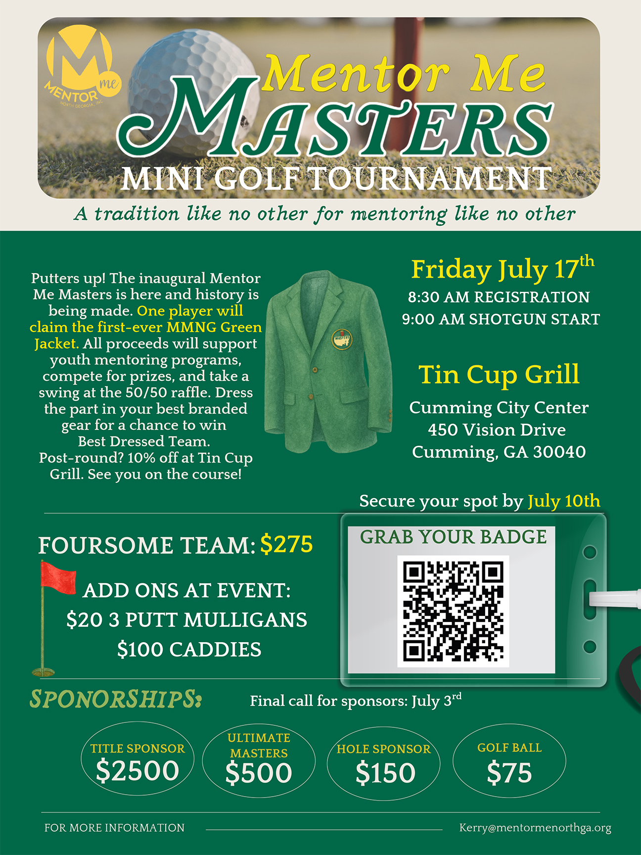 Mentor Me Masters Golf Tournament 2026 Flyer